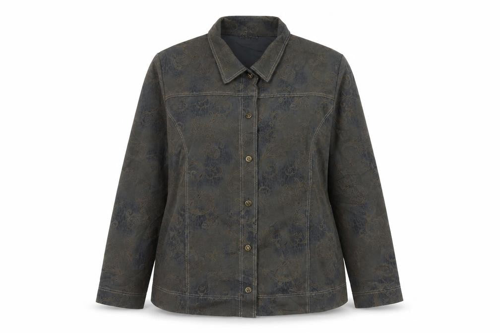 Finn Karelia Women Grey Paisley Button Jacket UK 20 Collared Cotton Blend