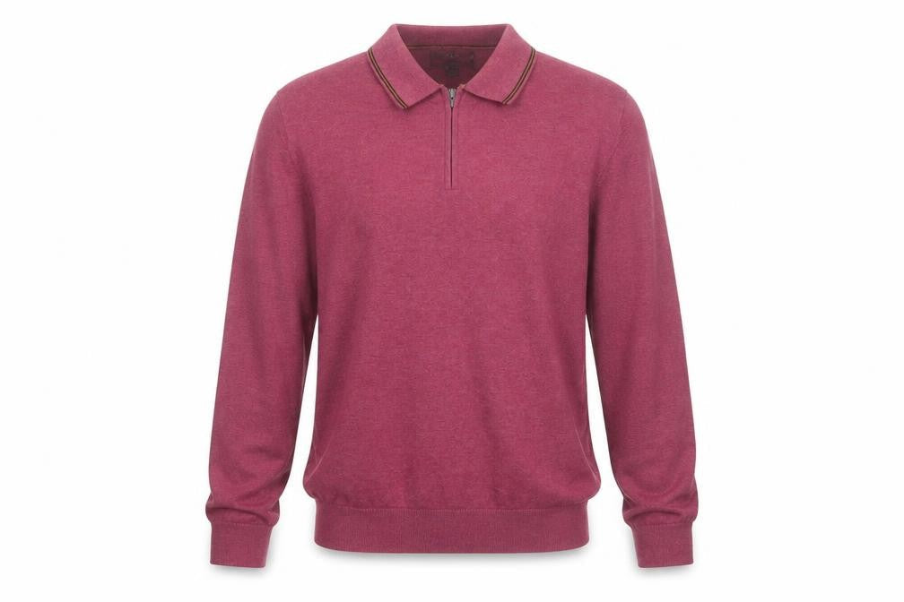 Marks & Spencer Men’s Pink L Cotton Rich 1/4 Zip Collared Jumper