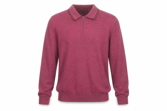 Marks & Spencer Men’s Pink L Cotton Rich 1/4 Zip Collared Jumper