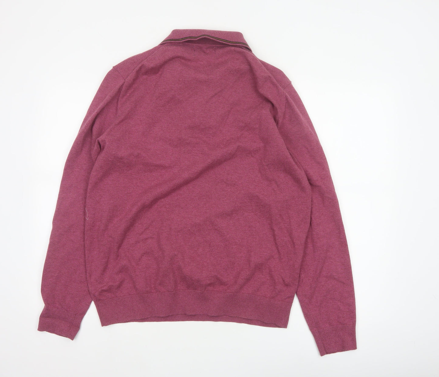 Marks & Spencer Men’s Pink L Cotton Rich 1/4 Zip Collared Jumper