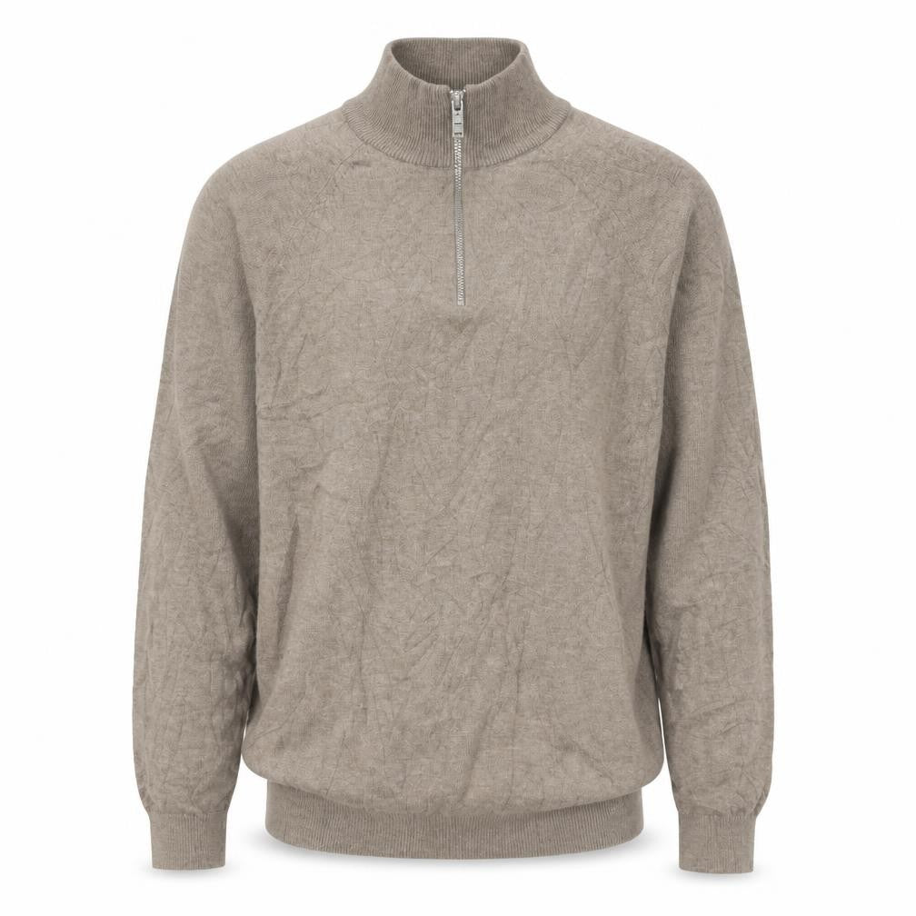 Marks & Spencer Men's Beige S Cable Knit 1/2 Zip High Neck Jumper