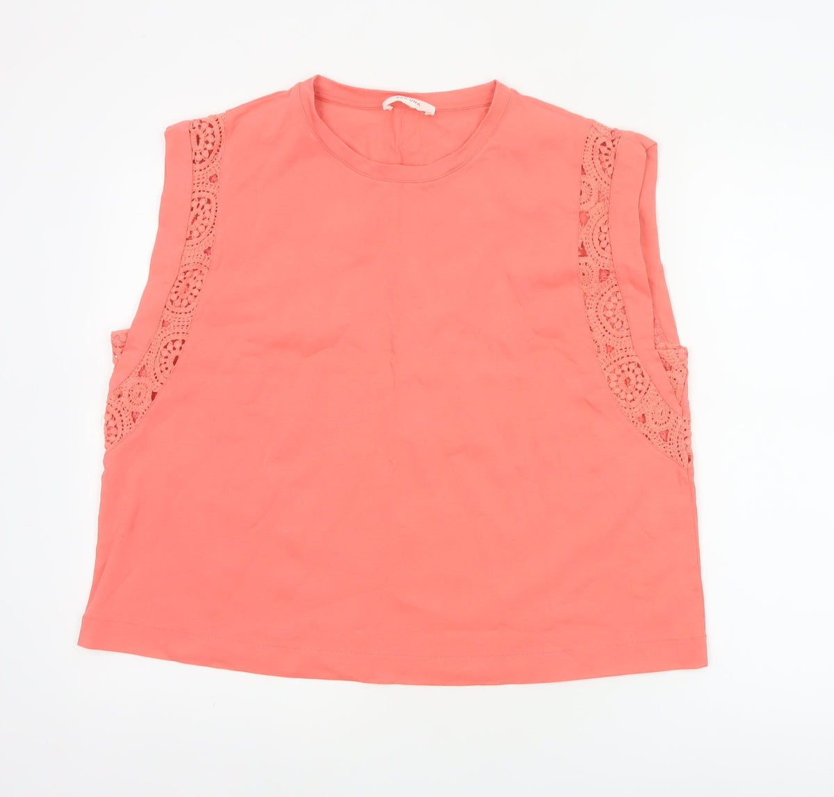 Marks & Spencer Women Orange UK 18 Cotton Crochet Cap Sleeve Top