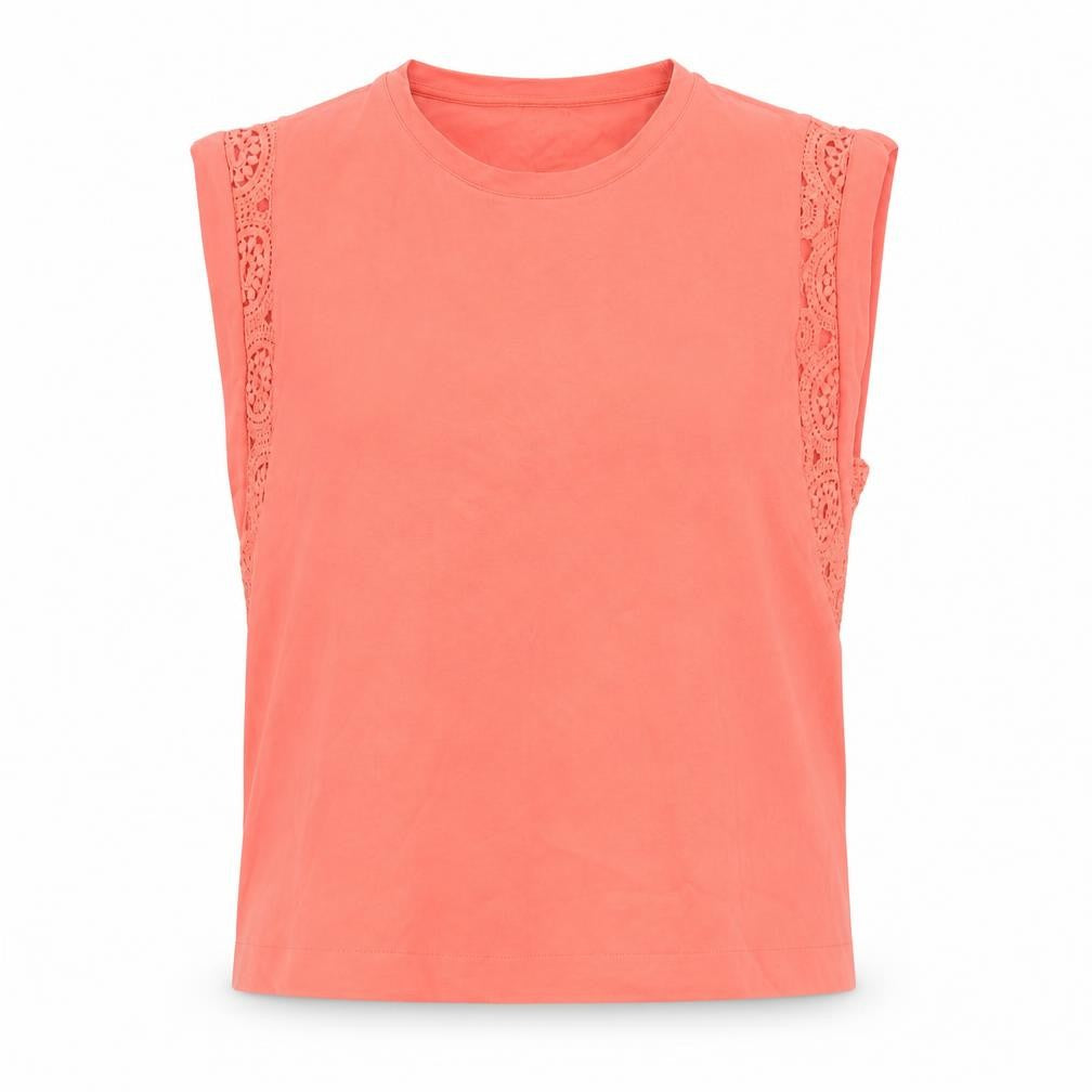 Marks & Spencer Women Orange UK 18 Cotton Crochet Cap Sleeve Top