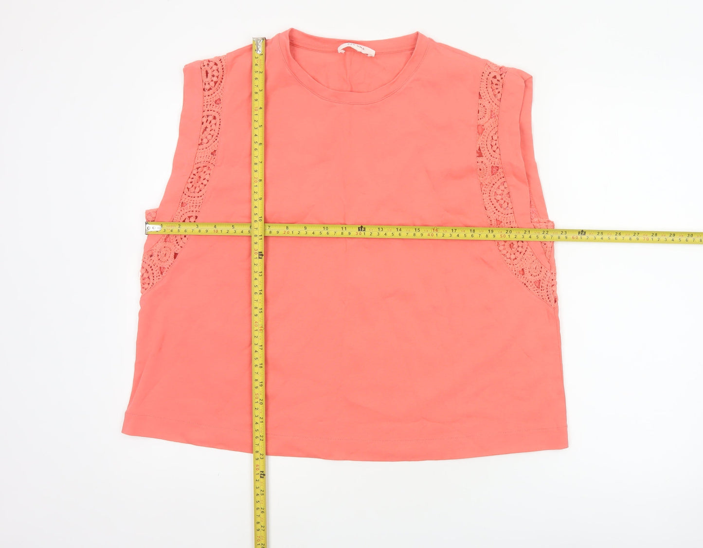 Marks & Spencer Women Orange UK 18 Cotton Crochet Cap Sleeve Top