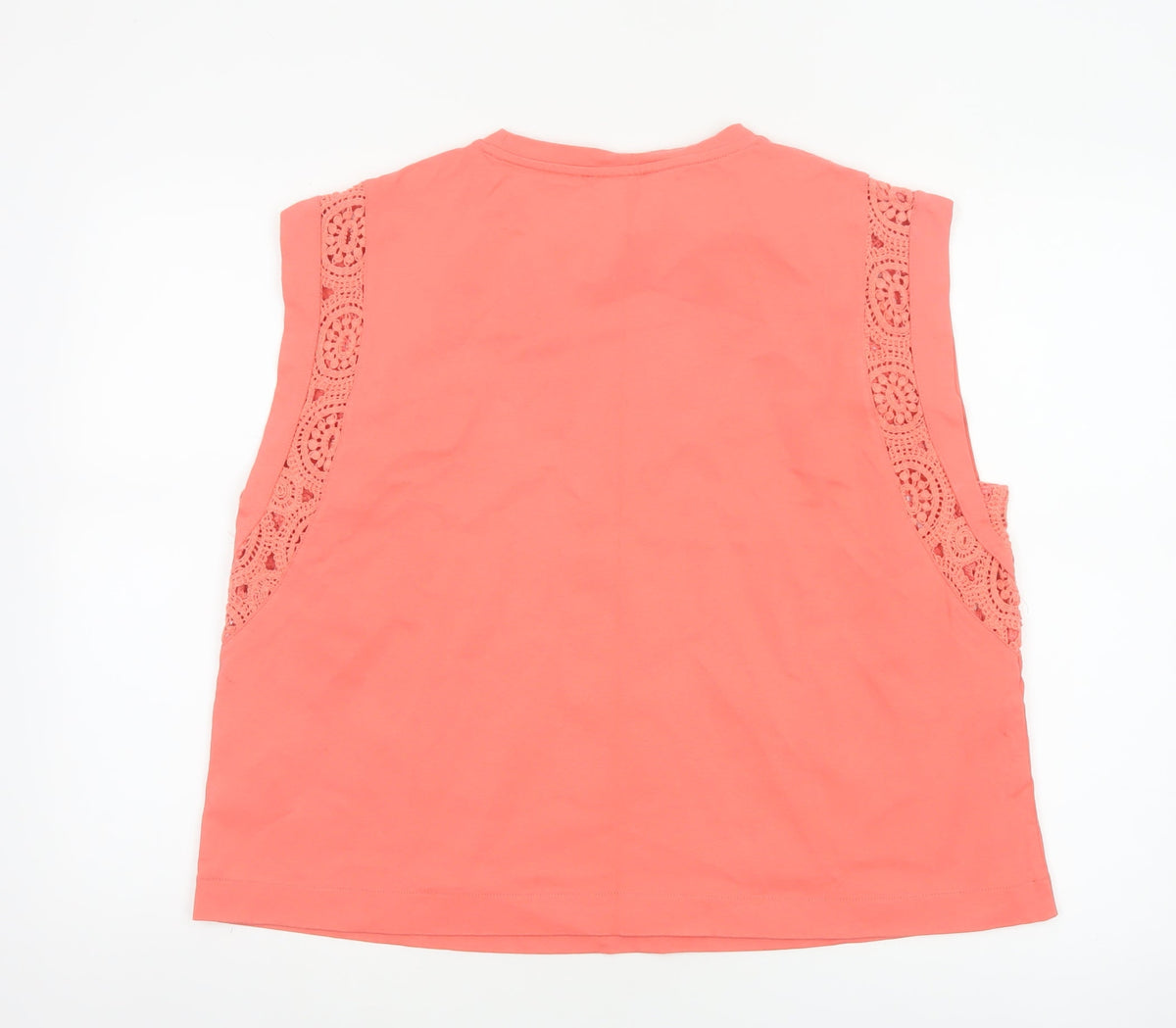 Marks & Spencer Women Orange UK 18 Cotton Crochet Cap Sleeve Top