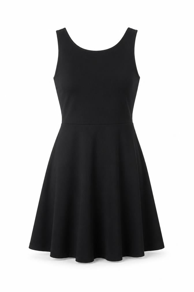 H&M Women Black UK 8 Skater Dress Scoop Neck Stretch Knee Length