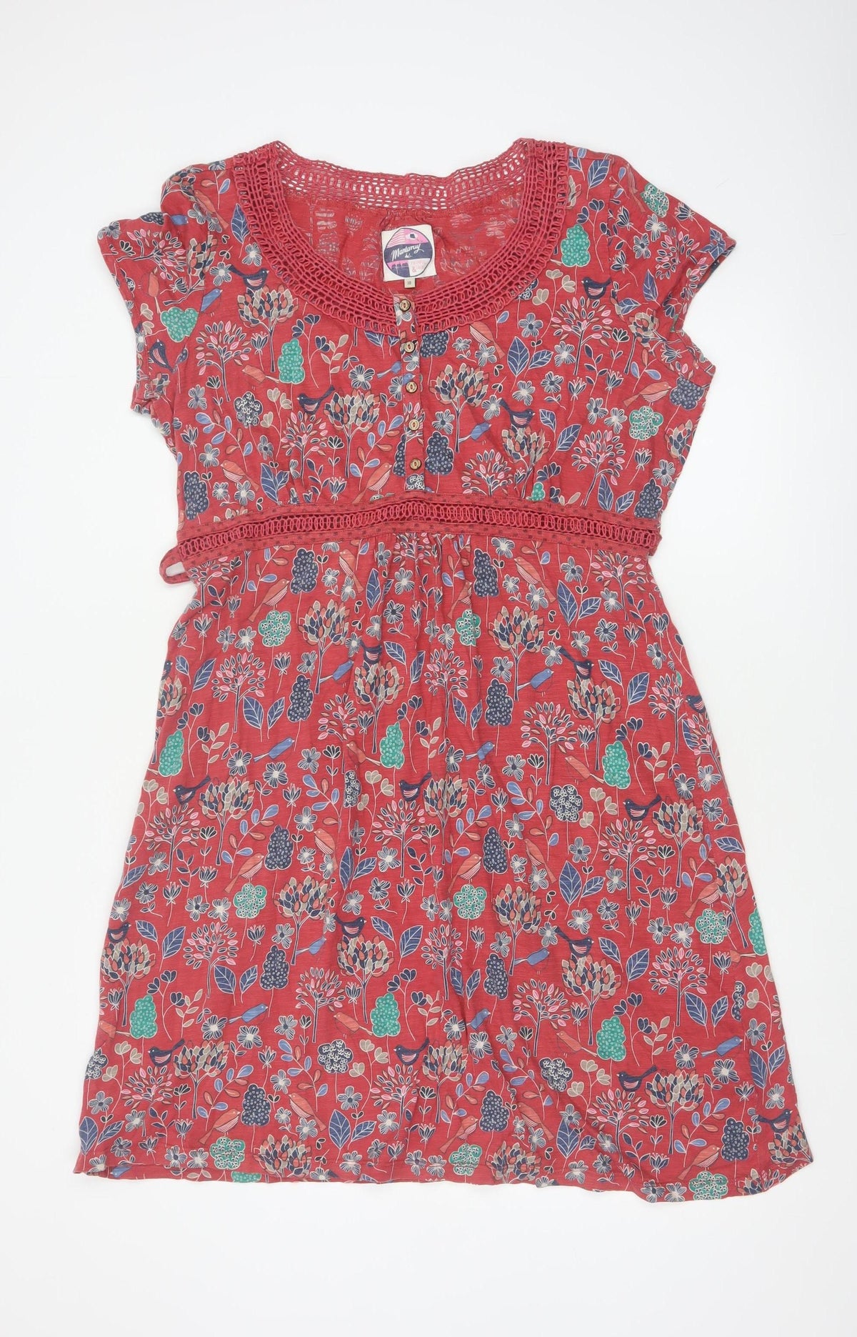 Montaray Women Red Floral Cotton A-Line Knee Dress Size 18