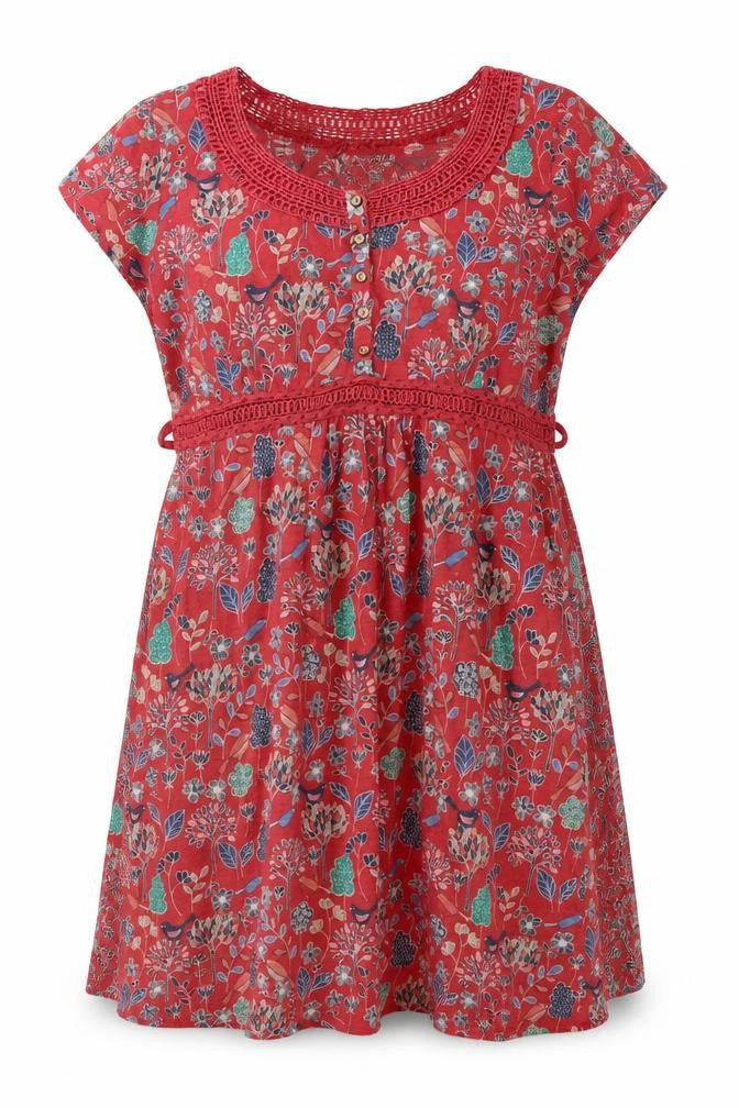 Montaray Women Red Floral Cotton A-Line Knee Dress Size 18