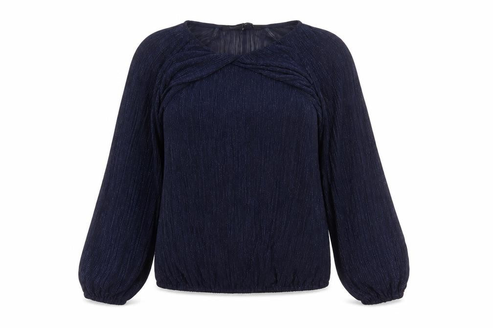 River Island Women Blue Glitter Sheer Balloon Sleeve Blouse UK 6