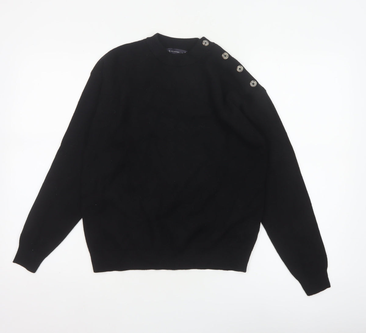 Marks & Spencer Women Black Size S Button Shoulder Knit Jumper