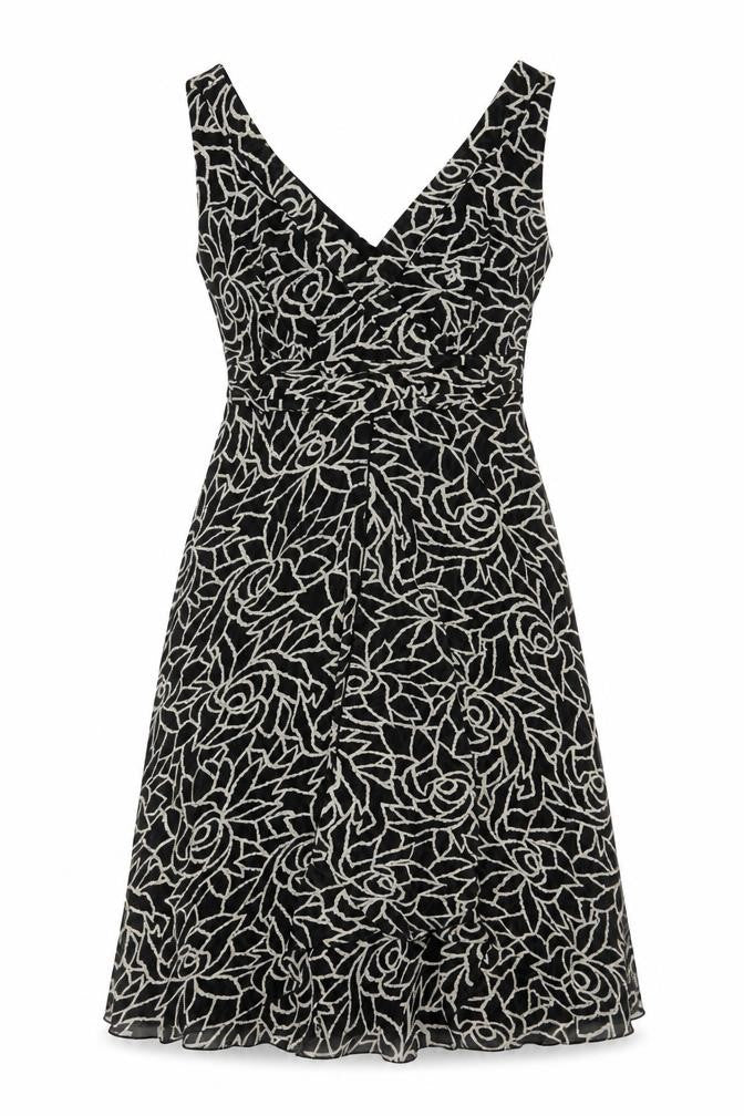 Collection Debenhams Women Black Floral A-Line Dress UK 12 Chiffon