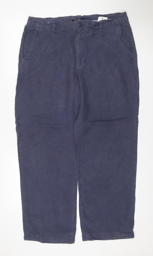 Marks & Spencer Women’s Blue Linen Straight Trousers UK 16 34W 29L