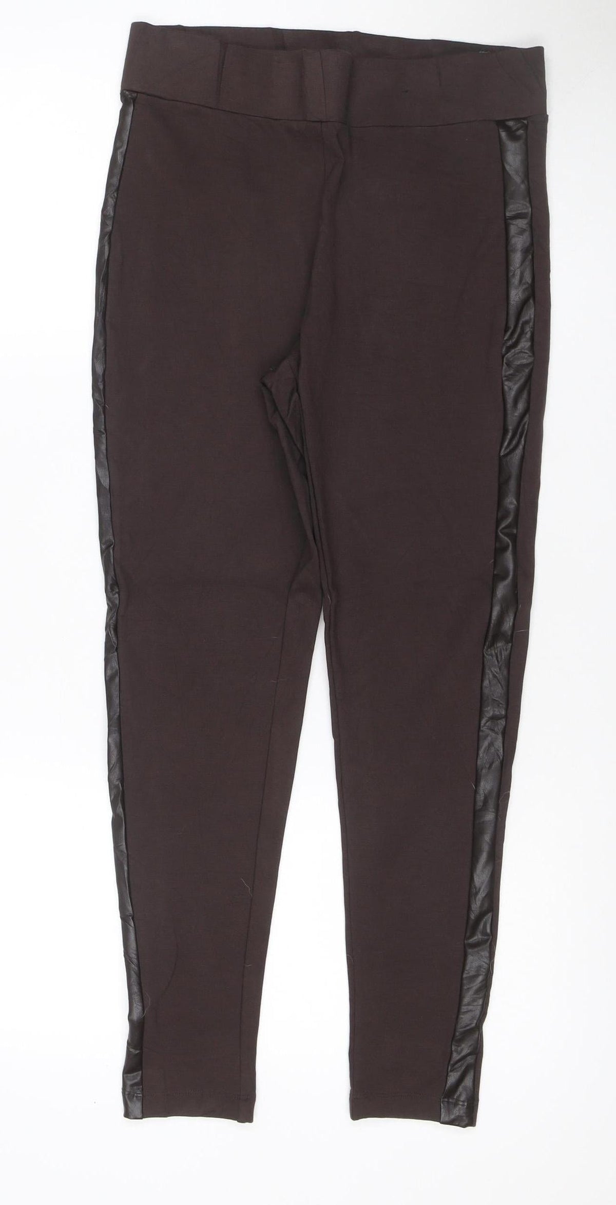 Marks & Spencer Women's Black UK 12 Regular Faux Leather Panel Leggings
