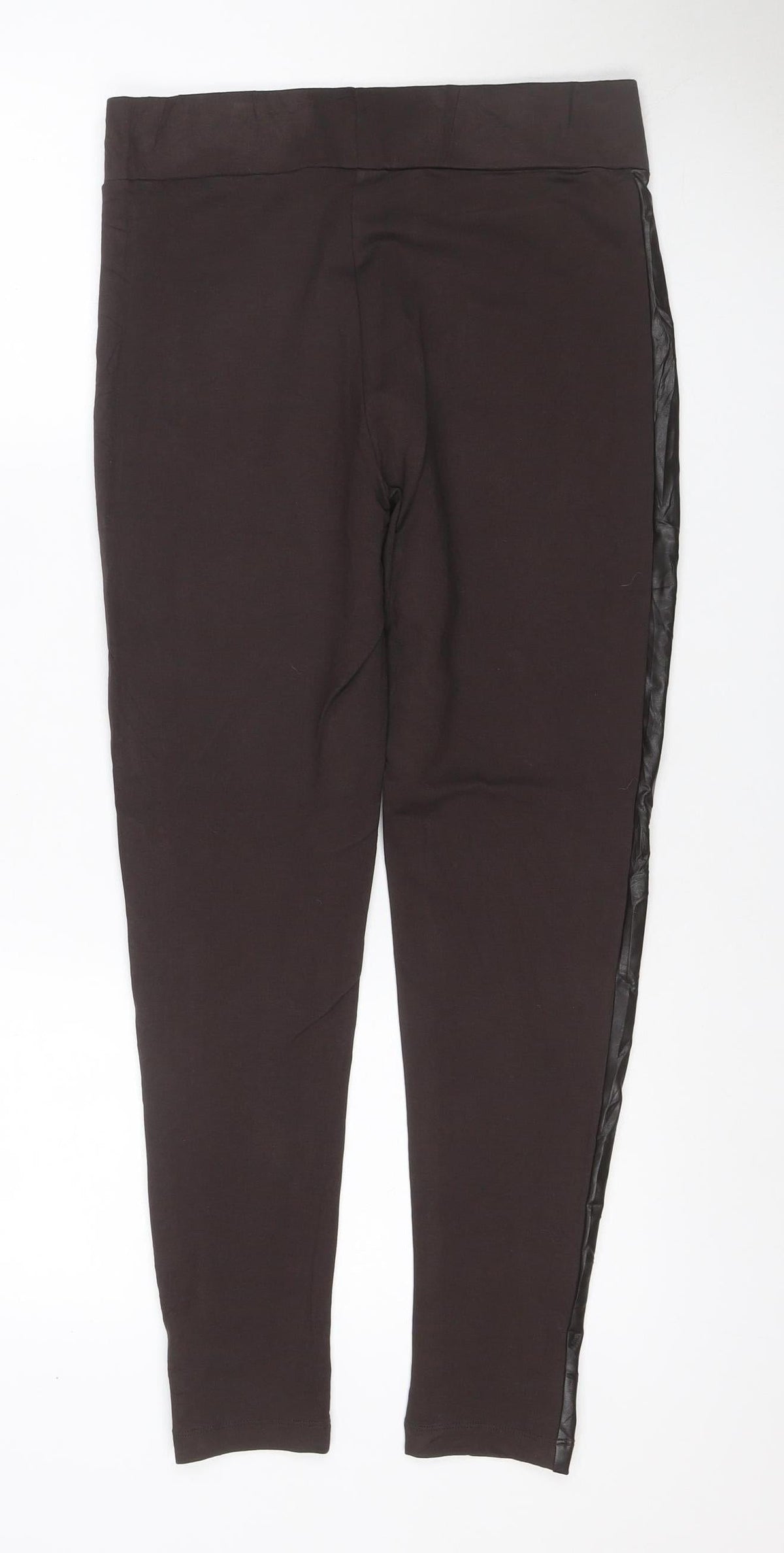 Marks & Spencer Women's Black UK 12 Regular Faux Leather Panel Leggings