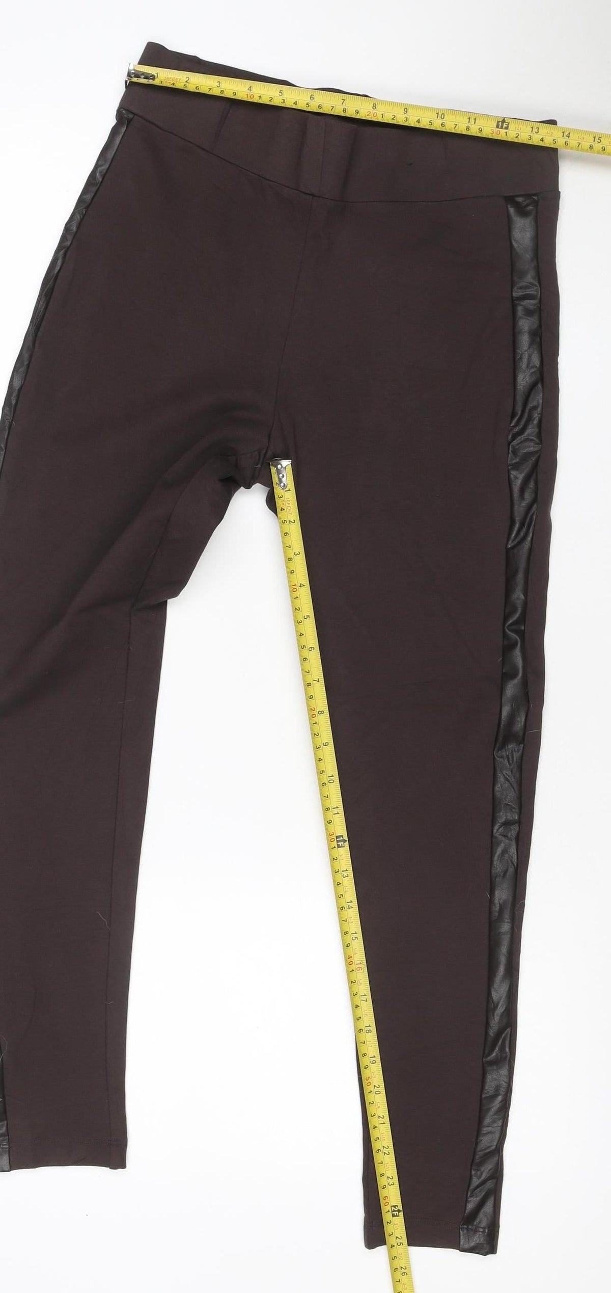 Marks & Spencer Women's Black UK 12 Regular Faux Leather Panel Leggings