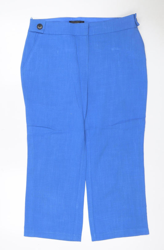 Next Women’s Blue Linen Blend Tailored Straight Trousers UK 12