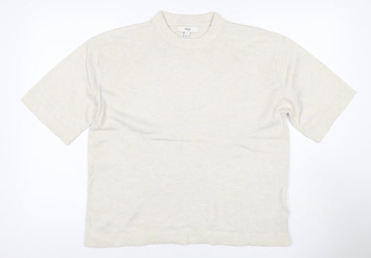 Marks and Spencer Women Ivory M Short Sleeve Crew Neck Fine Knit Jumper