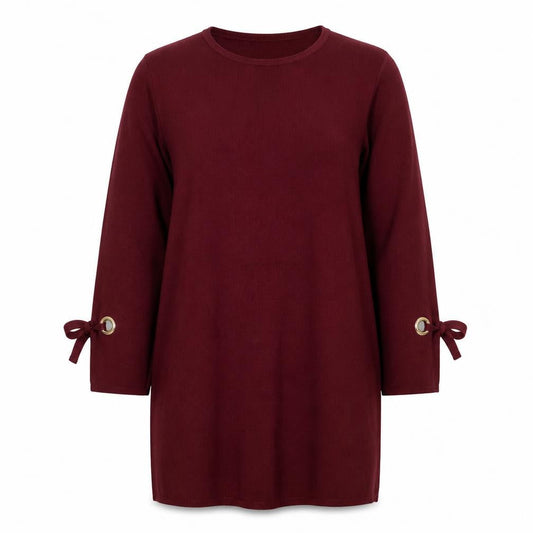 Yumi Women Red S Knit Jumper Dress Long Sleeve Tie Cuffs