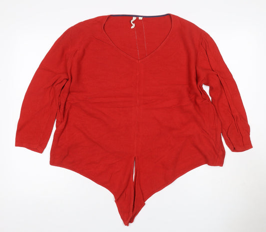 White Stuff Women Red UK 12 V-Neck Cotton Knit Pullover Jumper
