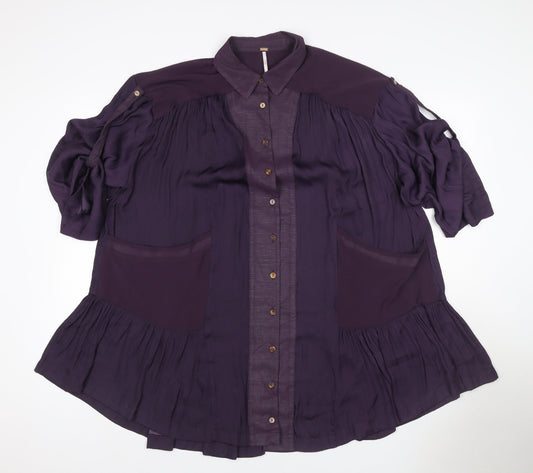 Free People Women Purple XS Bohemian Pleated Shirt Dress