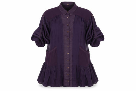 Free People Women Purple XS Bohemian Pleated Shirt Dress