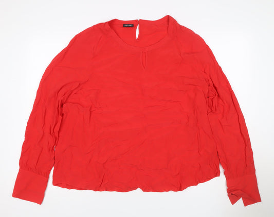 Gerry Weber Women Red UK 22 Viscose Long Sleeve Keyhole Blouse