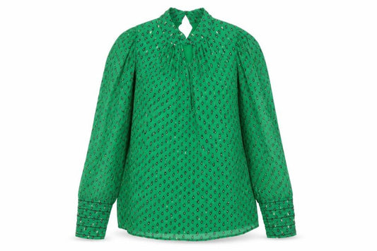 ba&sh Women Green UK 6 Geometric Metallic Long Sleeve Tunic Blouse