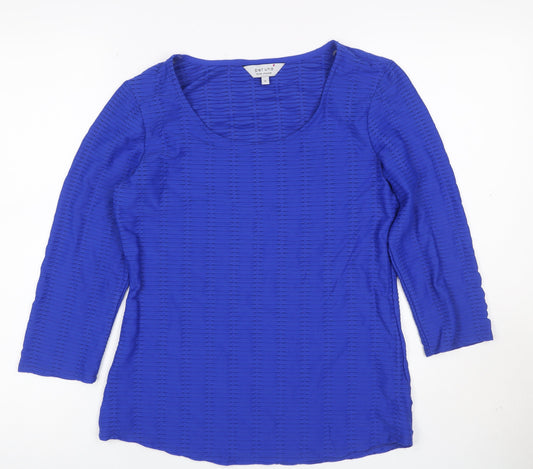 Per Una Women's Blue Size 12 Basic Textured Stretch Long Sleeve Blouse