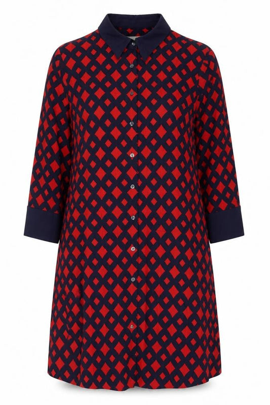 Hobbs Women Multicoloured Geometric Shirt Dress UK 12 Long Sleeve