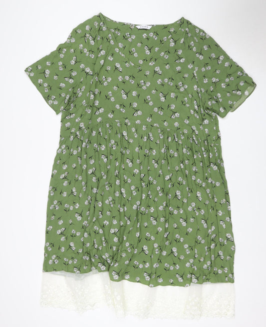 Evans Women Green Floral Lace Hem Fit & Flare Dress UK 24
