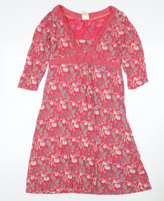 White Stuff Women’s Red Floral Midi A-Line Dress UK 10 V-Neck