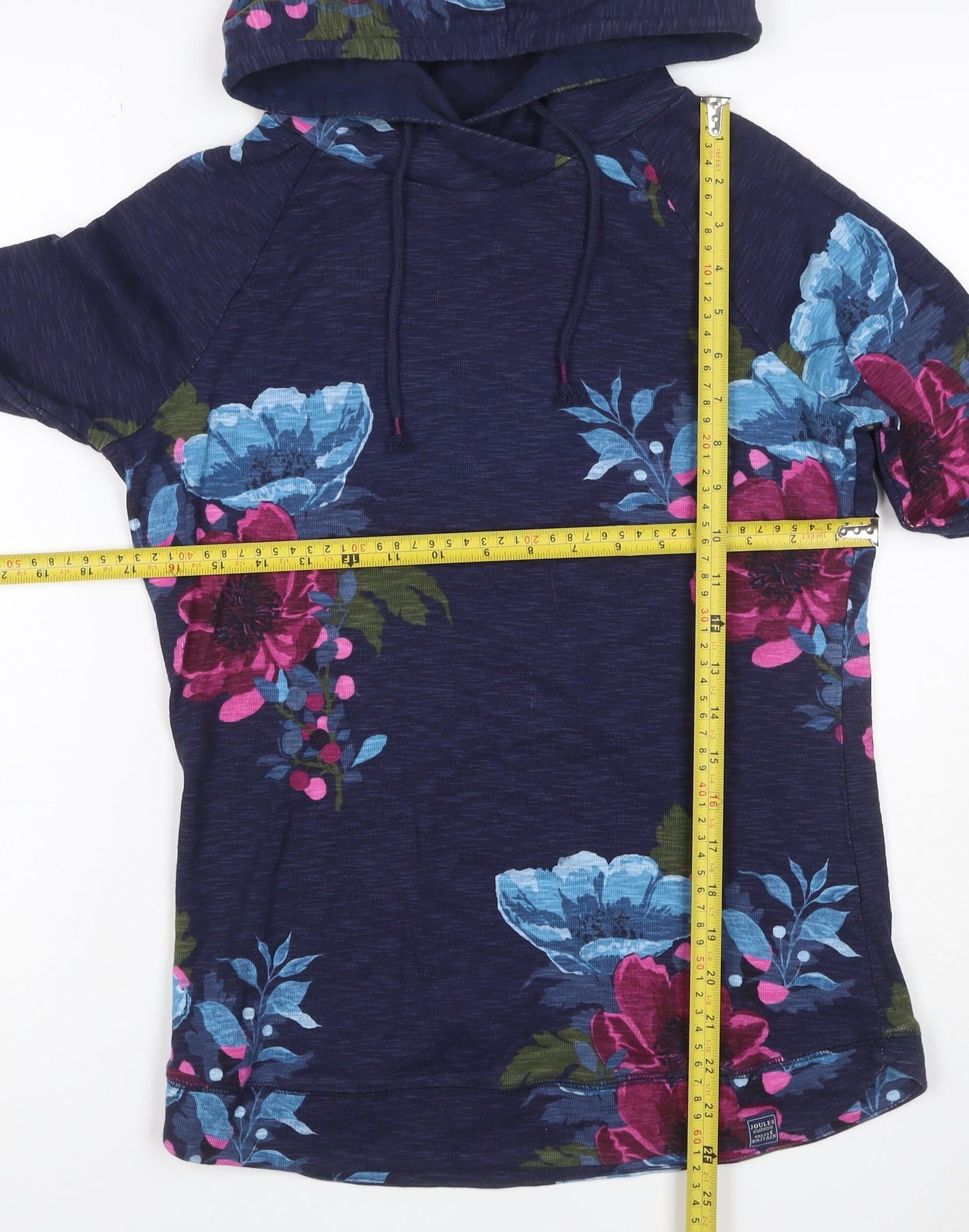 Joules Women’s Blue Floral Hooded Pullover Sweatshirt UK 12