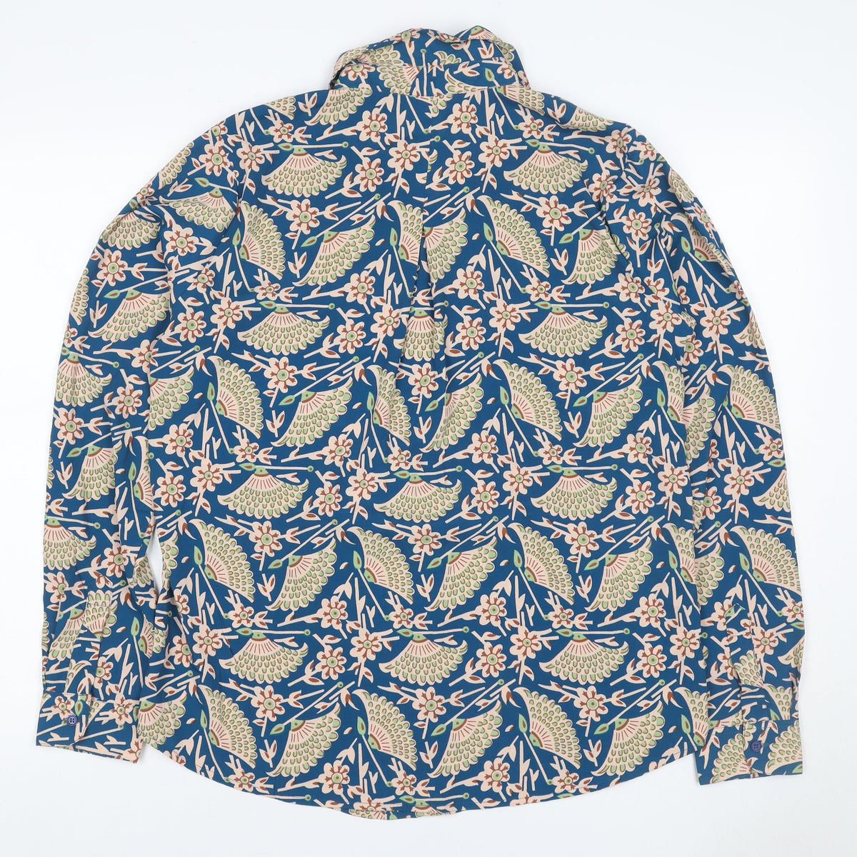 ASOS Women Blue Bird Floral Viscose Button-Up Shirt UK 12