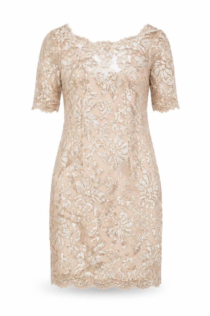 Montique Women’s Beige Sequin Lace Bodycon Mini Dress UK 10
