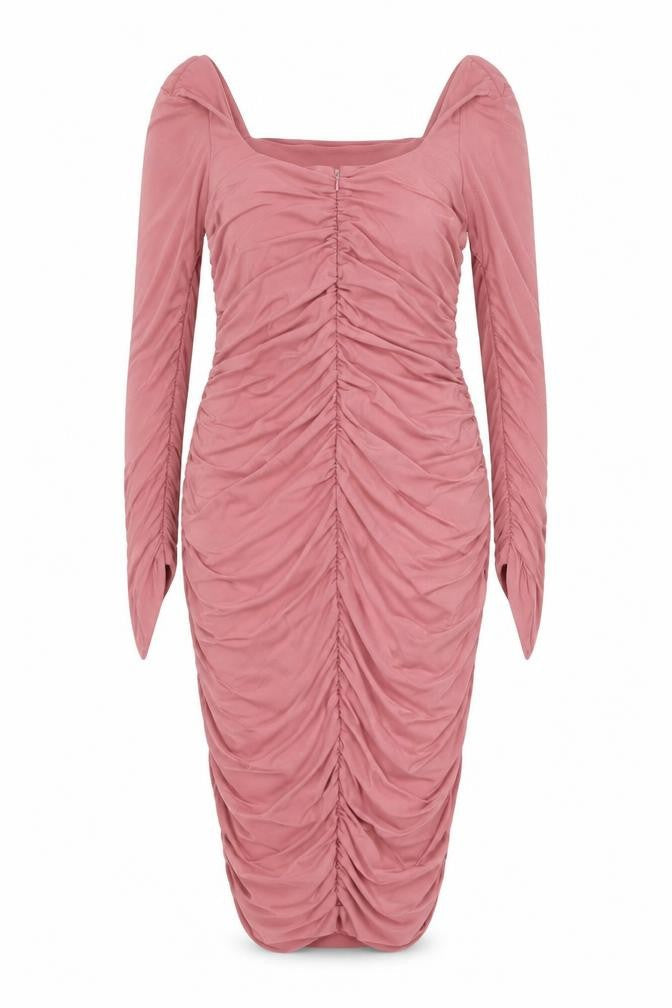 Club L London Women Pink UK 16 Maxi Off Shoulder Ruched Long Sleeve Dress