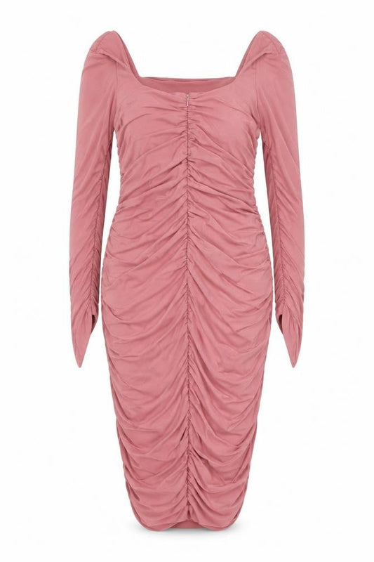 Club L London Women Pink UK 16 Maxi Off Shoulder Ruched Long Sleeve Dress