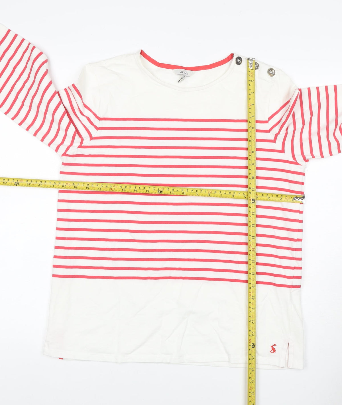 Joules Women White Pink Stripe Cotton Jersey Long Sleeve Top UK 14