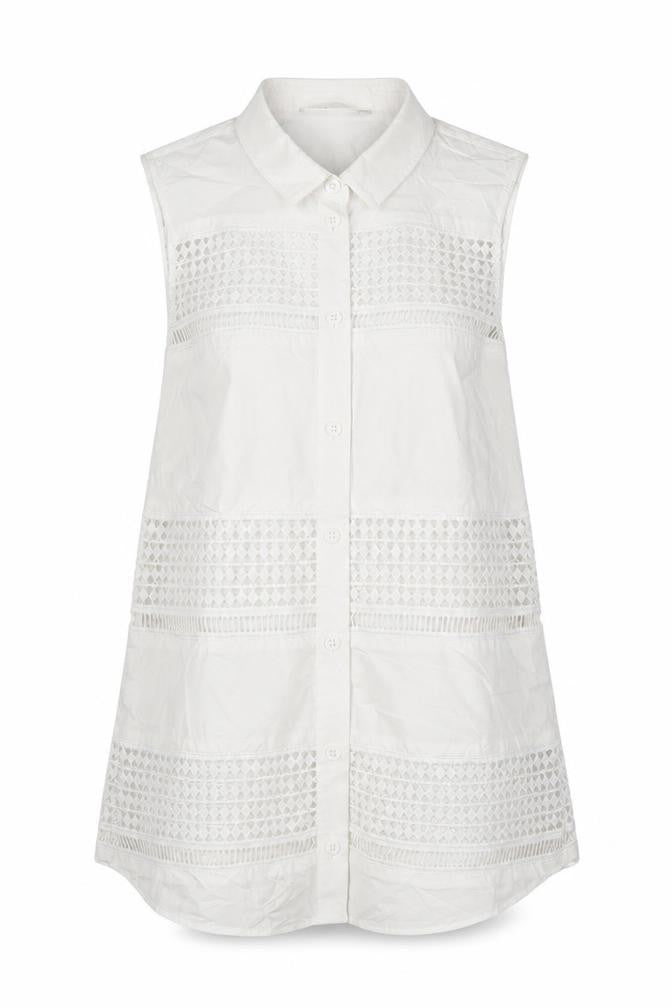 Karen Millen Women White UK 10 Sleeveless Lace Button-Up Tunic Blouse