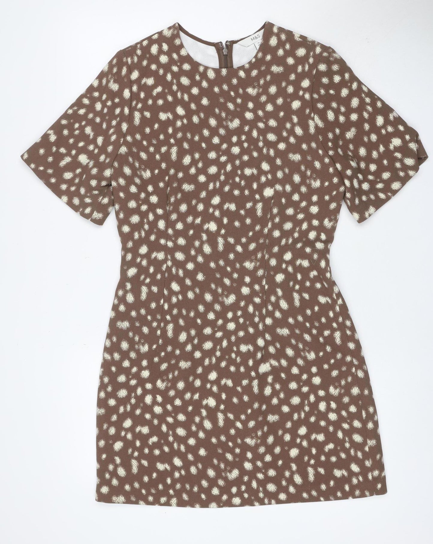 Marks & Spencer Women’s Brown Animal Print Fit & Flare Dress UK 10 Bell Sleeve