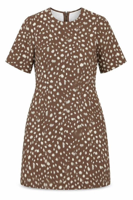 Marks & Spencer Women’s Brown Animal Print Fit & Flare Dress UK 10 Bell Sleeve