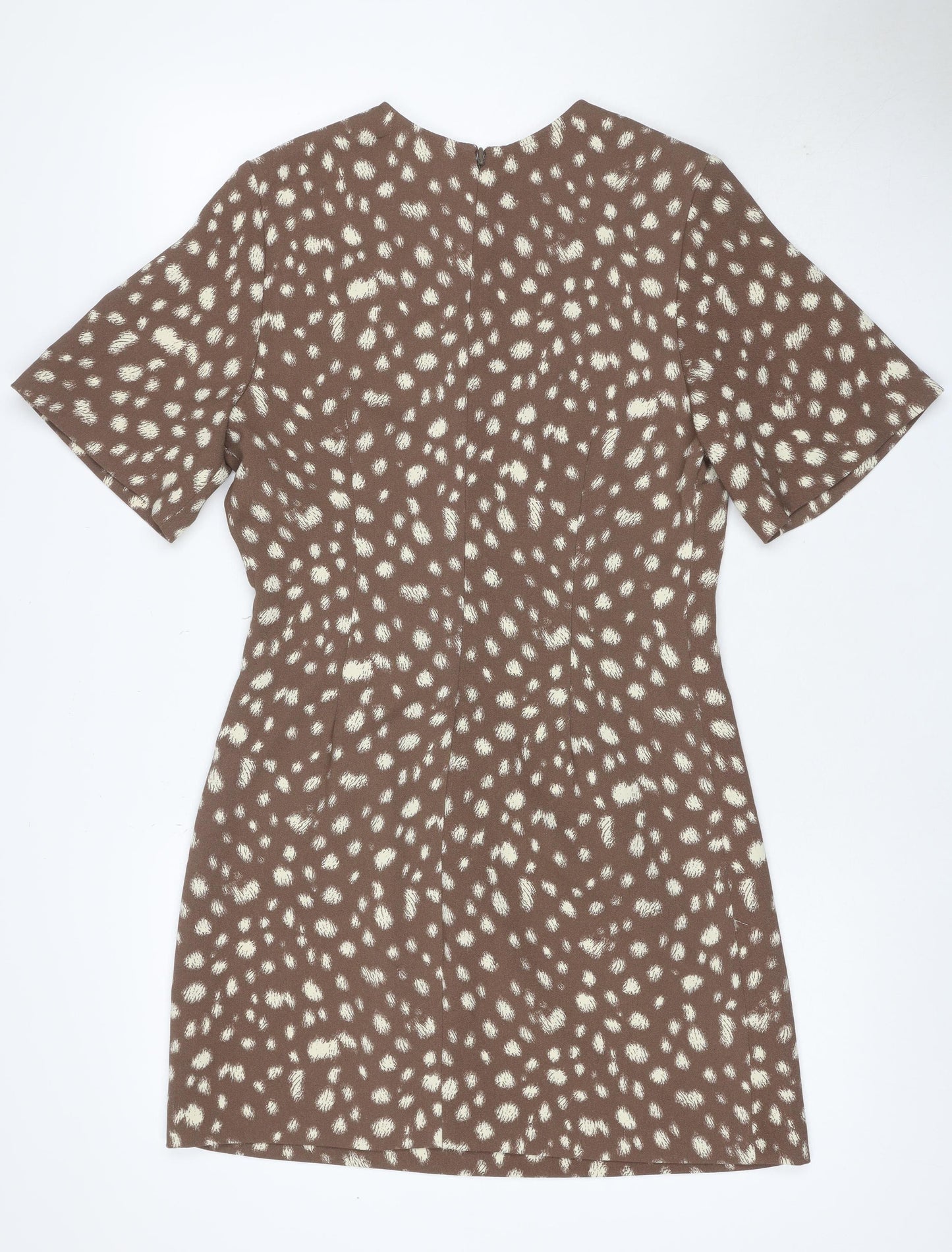 Marks & Spencer Women’s Brown Animal Print Fit & Flare Dress UK 10 Bell Sleeve