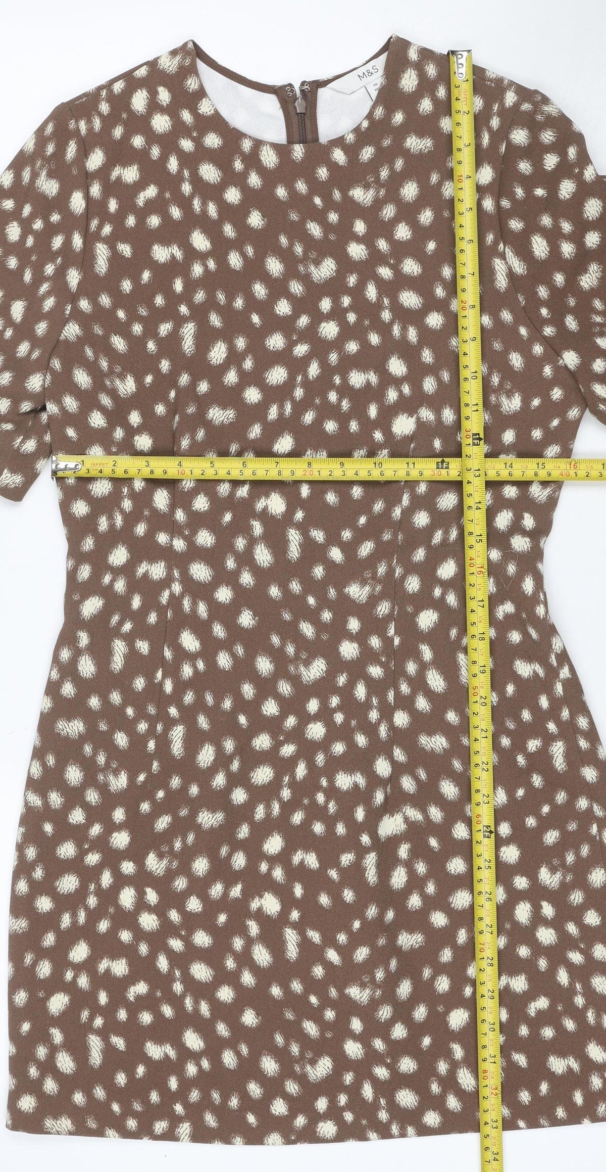 Marks & Spencer Women’s Brown Animal Print Fit & Flare Dress UK 10 Bell Sleeve