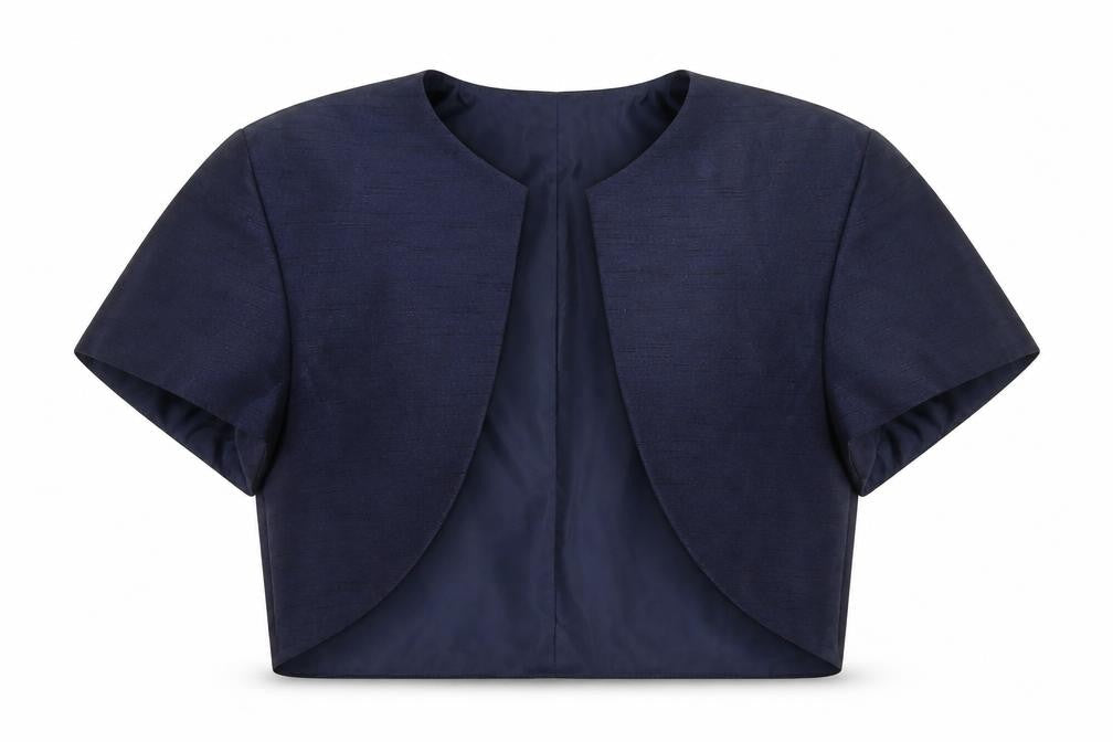 Roman Women Blue UK 12 Cropped Suit Jacket Lined Short Sleeve
