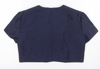 Back view of Roman Women Blue UK 12 Cropped Suit Jacket Lined Short Sleeve