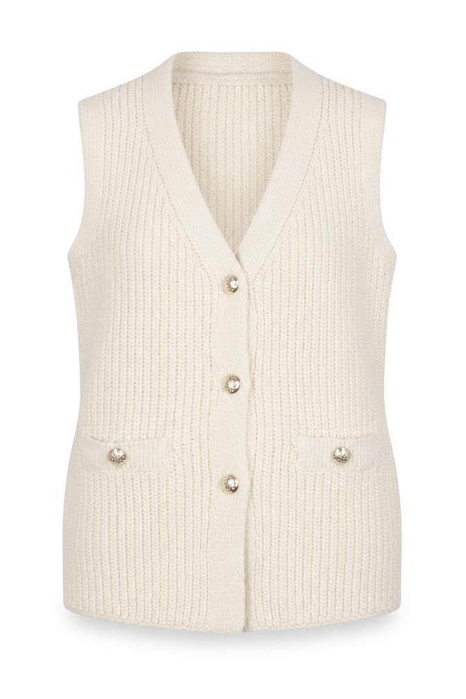 Next Women Ivory Chunky Knit Belted Button Vest Cardigan Size 10