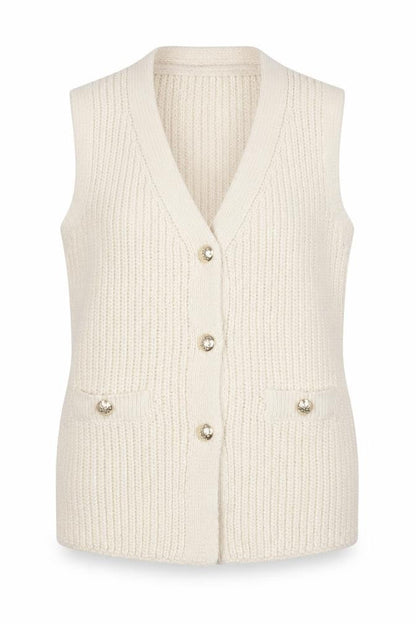 Next Women Ivory Chunky Knit Belted Button Vest Cardigan Size 10