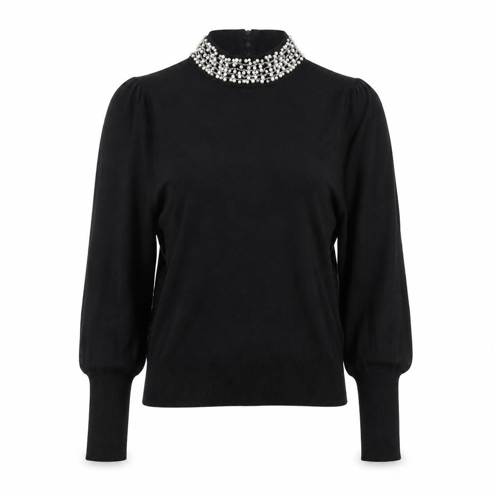 Warehouse Women Black UK 14 Embellished High Neck Knit Jumper