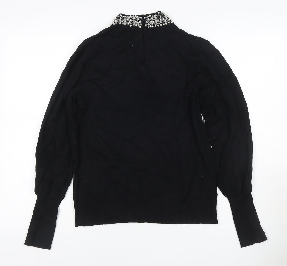 Warehouse Women Black UK 14 Embellished High Neck Knit Jumper