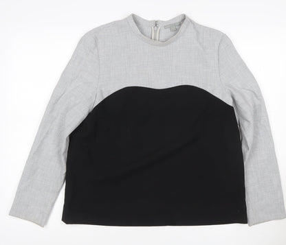 Additional front view of COS Women Grey Black Colourblock Long Sleeve Zip Blouse UK 12