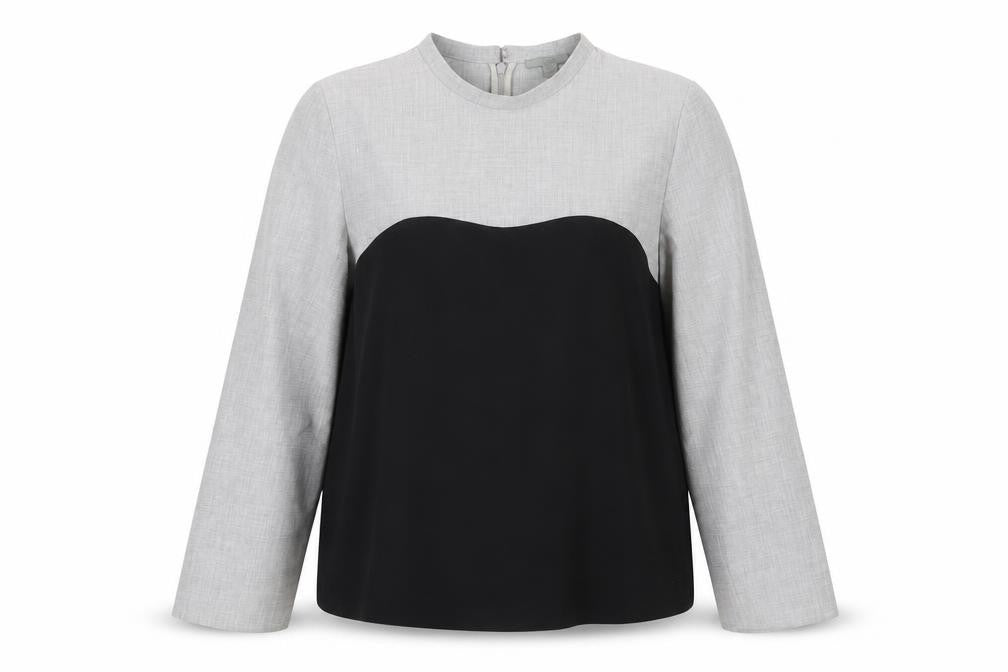COS Women Grey Black Colourblock Long Sleeve Zip Blouse UK 12